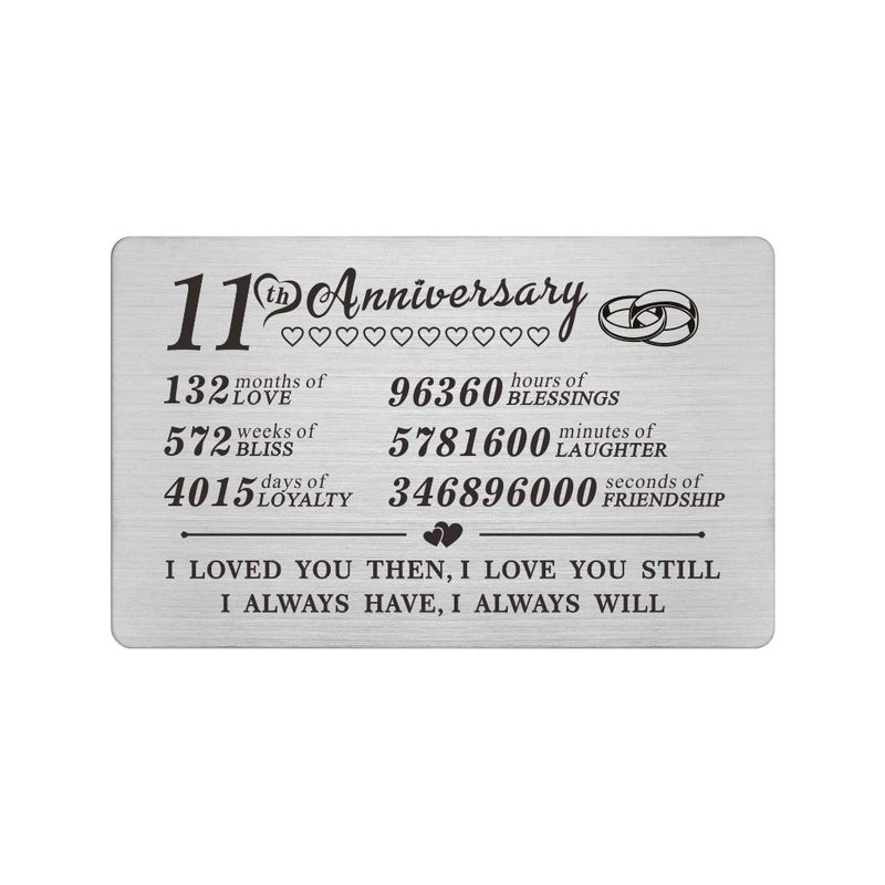 DEGASKEN 11th Anniversary Card Gifts for Him Her, 11 Year Wedding Anniversary Wallet Card Steel Gifts for Men Wife Husband - Image 1